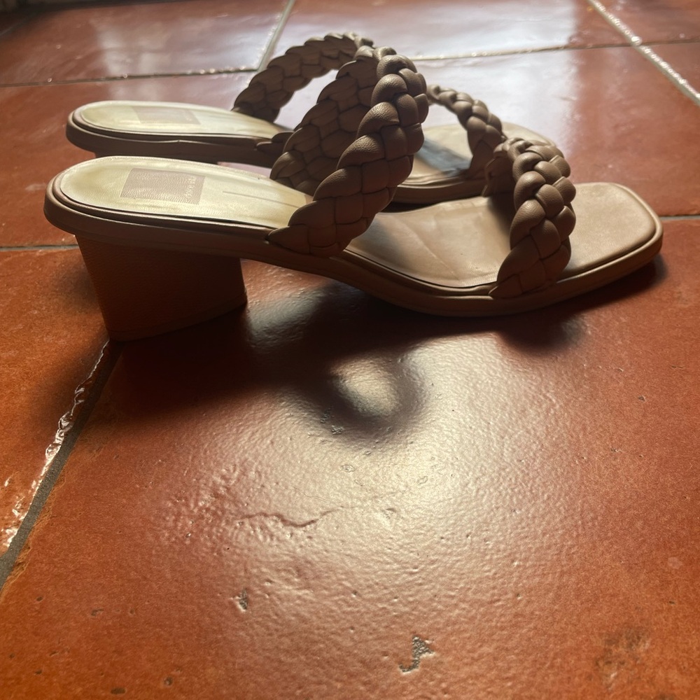 Women's Braided Tan Block Heel Sandals